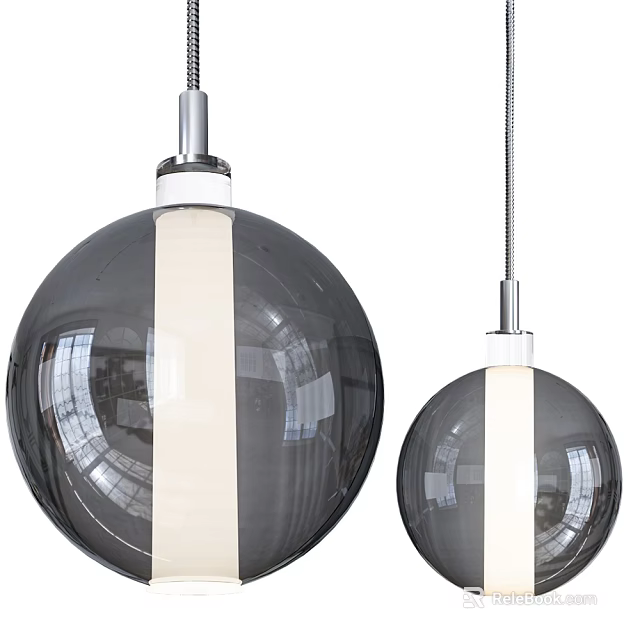 Modern Spherical Glass Pendant Lights With White Stripe Detail And Two Sizes 3d model 