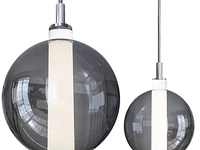 Modern Spherical Glass Pendant Lights With White Stripe Detail And Two Sizes 3d model