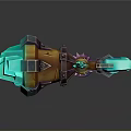 Fantasy Mythical Hammer Weapon With Glowing Blue Green Flames And Ornate Orange Purple Details