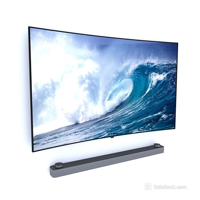 Wall Mounted Television with Ocean Wave Display and Soundbar Below 3d model 
