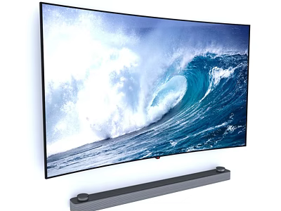 Wall Mounted Television with Ocean Wave Display and Soundbar Below 3d model
