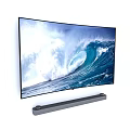 Wall Mounted Television with Ocean Wave Display and Soundbar Below