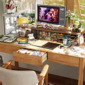 Natural Wooden Desk And Chair Set For Cozy Sunlit Home Creative Work Space