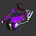 Futuristic Purple Blue Motorcycle with Black Humanoid Rider and Sleek Design