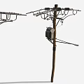 Wooden Utility Poles With Power Lines Street Light And Electrical Box Setup