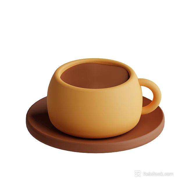 Cozy Warm Brown Hot Beverage Served in Yellow Cup with Brown Saucer 3d model 