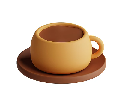 Cozy Warm Brown Hot Beverage Served in Yellow Cup with Brown Saucer 3d model