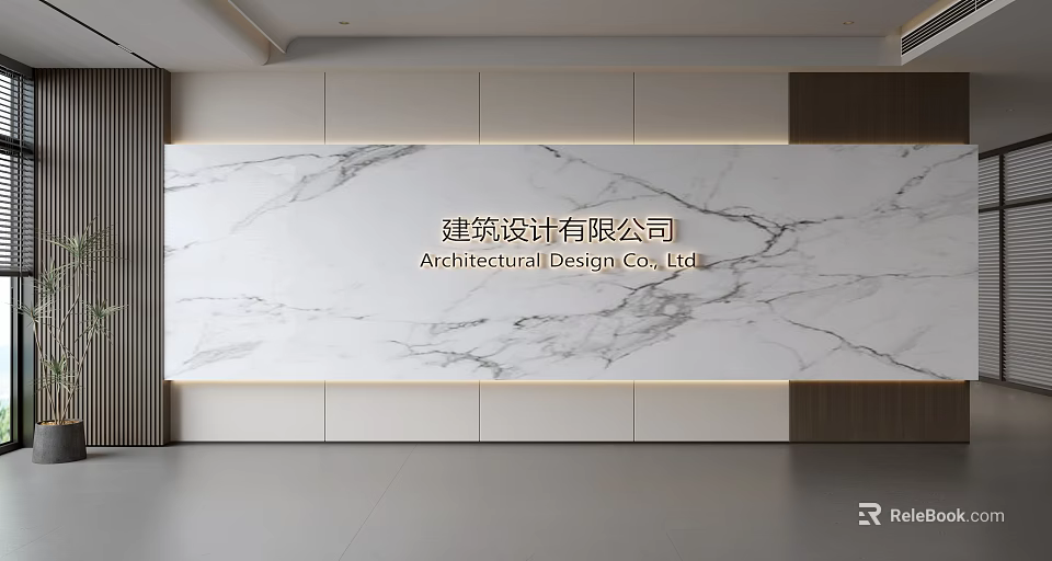 Marble Background Wall in Modern Minimalist Design with Smooth Surface and Wooden Accents 3d model 