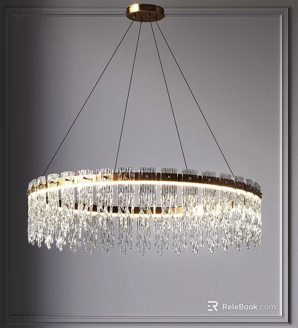 Modern Crystal Chandelier With Circular Frame And Hanging Glass Beads For Interior Decoration 3d model 