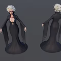 Elegant Woman With White Short Hair Black Long Dress Red Necklace And Long Sleeves