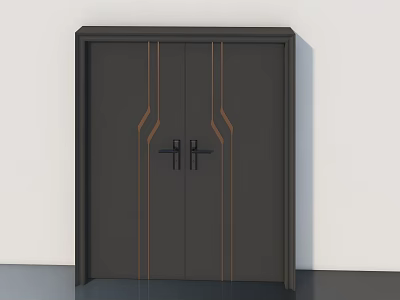 Modern Dark Gray Double Doors With Orange Accent Lines And Black Handles 3d model