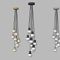 Modern Stylish Chandelier With Multiple White Bulbs And Gold Black Silver Bases