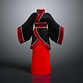 Woman Wearing Traditional Black Red Robe With Red Sash And Cuffs Design