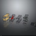 Modern Shelf Structures With Orange And Black Designs Various Layer Configurations On Glossy Black Surface