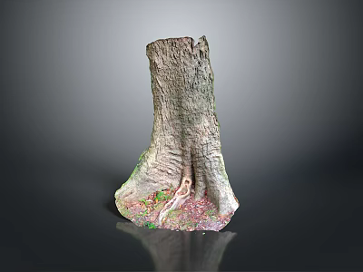 Wooden Stone Decorative Sculpture Featuring Tree Stump Shape Detailed Root Patterns and Earth Tone Accents 3d model