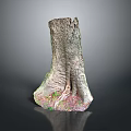 Wooden Stone Decorative Sculpture Featuring Tree Stump Shape Detailed Root Patterns and Earth Tone Accents