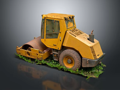 Old Yellow Road Roller Abandoned with Overgrown Grass and Weeds 3d model