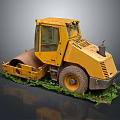 Old Yellow Road Roller Abandoned with Overgrown Grass and Weeds