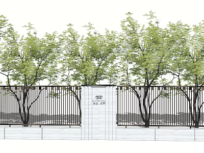 Modern Building Facade Design With Black Metal Railings And Green Trees Around 3d model