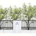 Modern Building Facade Design With Black Metal Railings And Green Trees Around