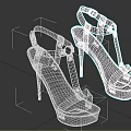 Strappy Black High Heel Sandals With Stiletto Heels Wooden Platform Soles And Metal Buckles