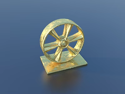 Elegant Golden Wheel Shaped Decorative Ornament Set With Square Base 3d model