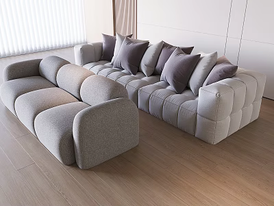 Modern Gray Multi person Sofa With Soft Cushions In Bright Room Wooden Floor Minimalist Style 3d model