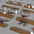 Outdoor Landscape Seats Featuring Wooden Long Benches Tables And Chairs In Public Space