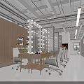 Modern Interior With Wooden Walls Dining Table White Chairs Mirrored Wall Lights And Decorative Paintings