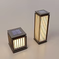 Solar Powered Outdoor Lights With Square Design Striped Lampshade And Warm Yellow Illumination