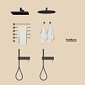 Black Bathroom Shower System With Overhead Head Handheld Sprayer Towel Rack And White Towels