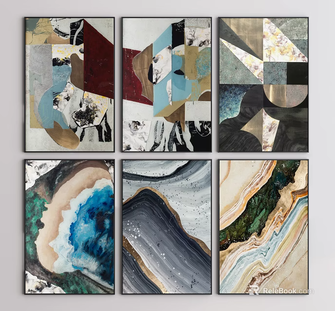 Modern Abstract Wall Art Collection With Colorful Patterns And Natural Textures 3d model 