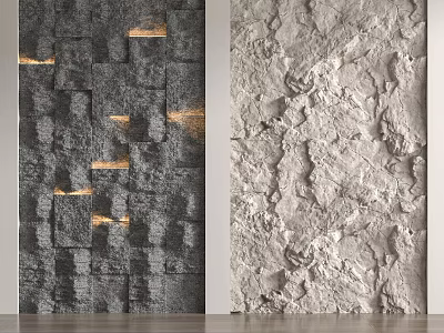 Modern Feature Wall With Gray Geometric Pattern Embedded Lighting And Light Colored Textured Surface 3d model