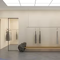 Modern Clothing Store Interior With Hanging Dresses Display Racks And Minimalist Design