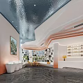 Modern Sales Office Interior Design With Unique Ceiling Model Display And Marble Floor