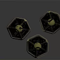 Three Black Dice With Golden Edges As Daily Living Supplies In Suspended Design