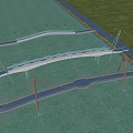 Modern Cable Stayed Bridge Design Spanning Waterway With Green Grass Surroundings 3d model