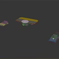 3D Rendered Projection Surveillance Components On Black Reflective Surface With Modern Design