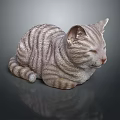 Striped Cat Sculpture Lying Down With Closed Eyes On Reflective Surface 3d model