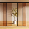 Modern Black Frame Glass Sliding Doors For Bright Interior With Wooden Floor And Plant