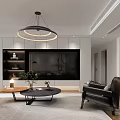 Modern Living Dining Room Interior With Round Pendant Light White Walls And Wooden Floor
