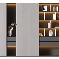 Modern Bookcase With Lighting Decorative Items Drawers And Textured Finish 3d model