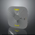 Square Metal Component With Radial Lines Circular Center And Yellow Fasteners