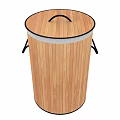 Bamboo Trash Can With Lid Black Handles And Cylindrical Design For Home