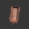 Antique Red Wooden Cart Featuring Large Spoked Wheels And Rustic Weathered Design