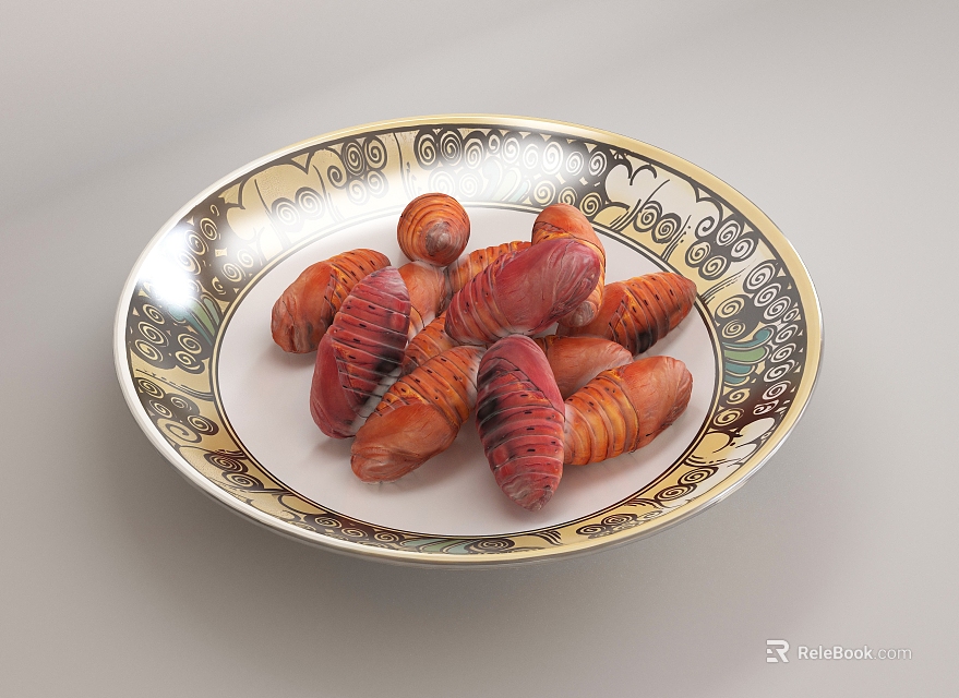 Plateful Of Fresh Clams On Decorative Dish 3d model 