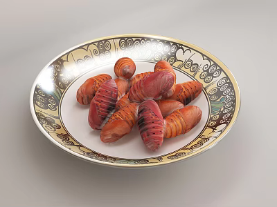 Plateful Of Fresh Clams On Decorative Dish 3d model