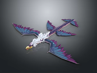 Fantasy Dragon Creature With Purple White Wings Yellow Beak And Scaled Body 3d model