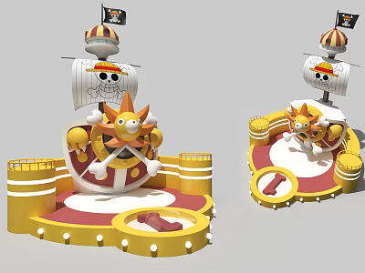 Colorful Pirate Themed Display Shelf With Castle Design Skull Flag And Sun Decoration 3d model