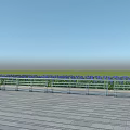 Outdoor Metal Fence With Wooden Floor Grass And Purple Flowers Under Blue Sky